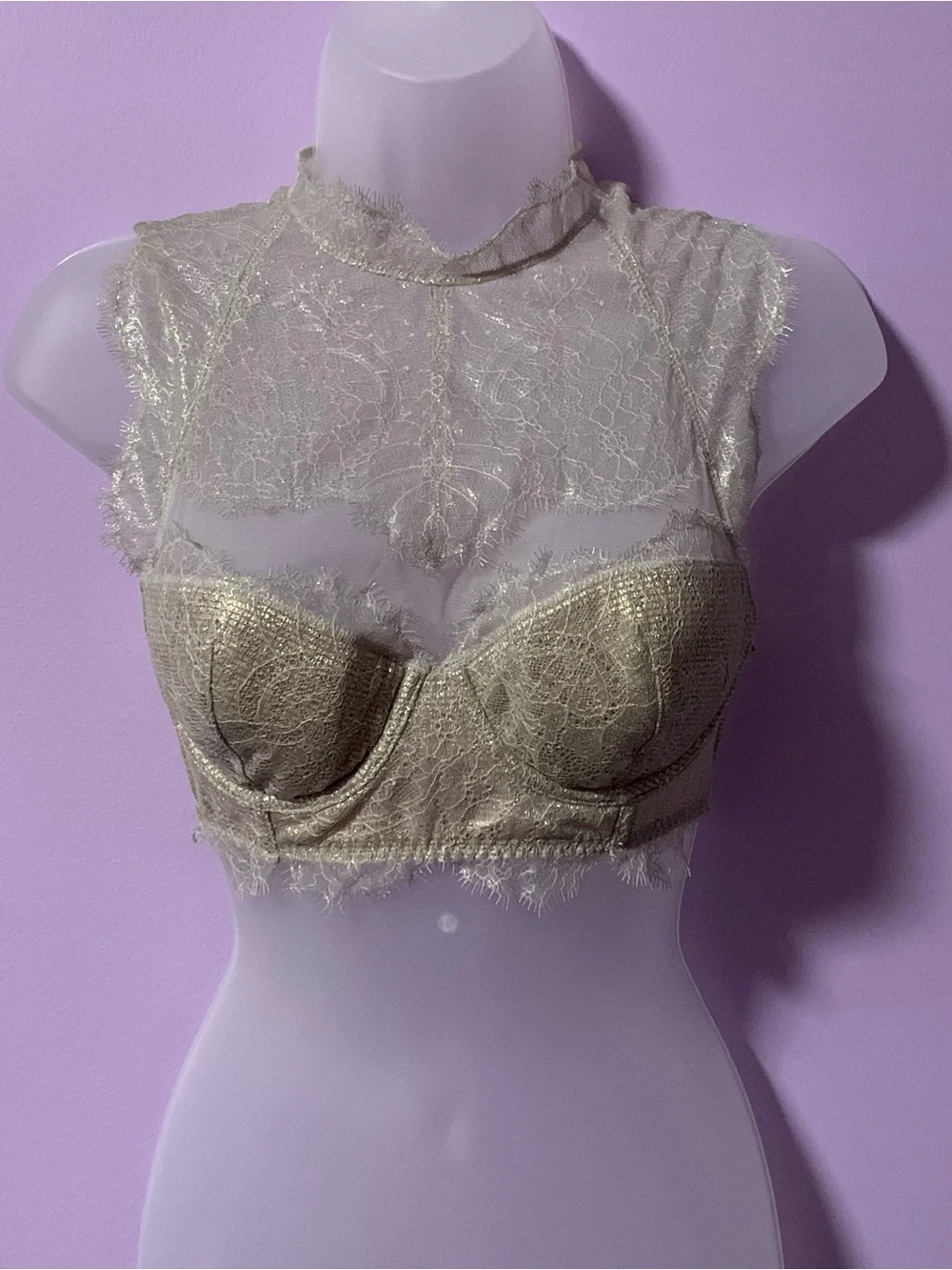 Victoria's Secret Metallic Gold Lace High-Neck Bralette